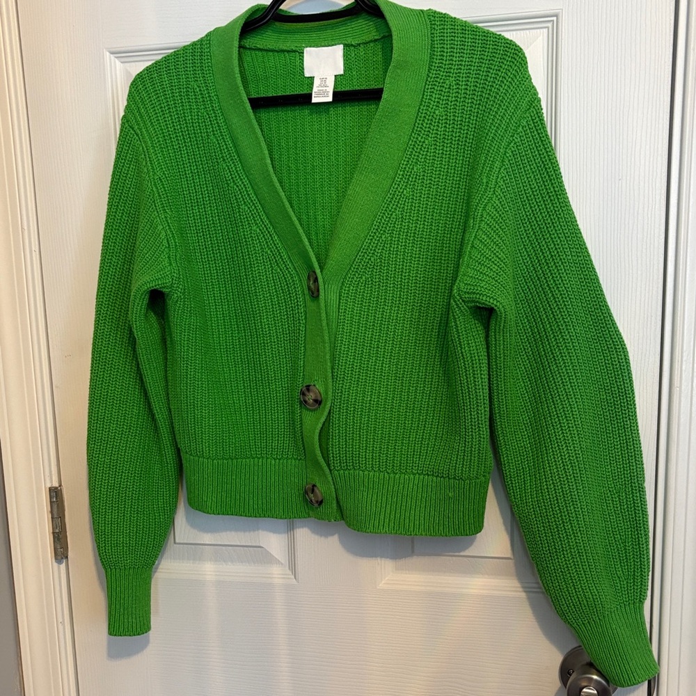 H&M Bright Green Knit Button-Up Cardigan